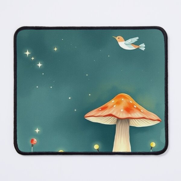 Item preview, Whimsical Mushroom and Flying Bird Art Print designed and sold by Vida e Arte.