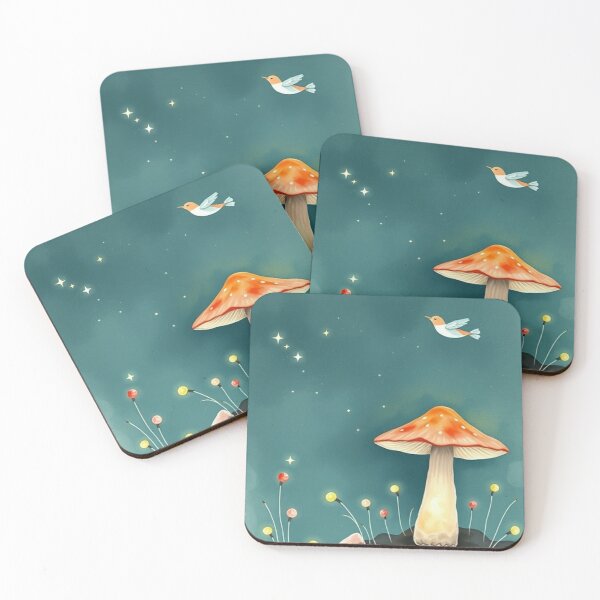 Item preview, Whimsical Mushroom and Flying Bird Art Print designed and sold by Vida e Arte.