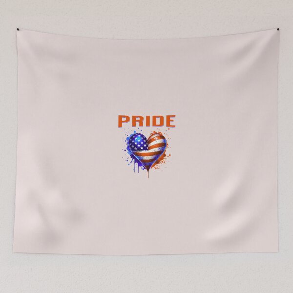 Item preview, Trendy USA Flag Pride Text heart shape t shirt and sticker designed and sold by Trending Now ⭐️⭐️⭐️.