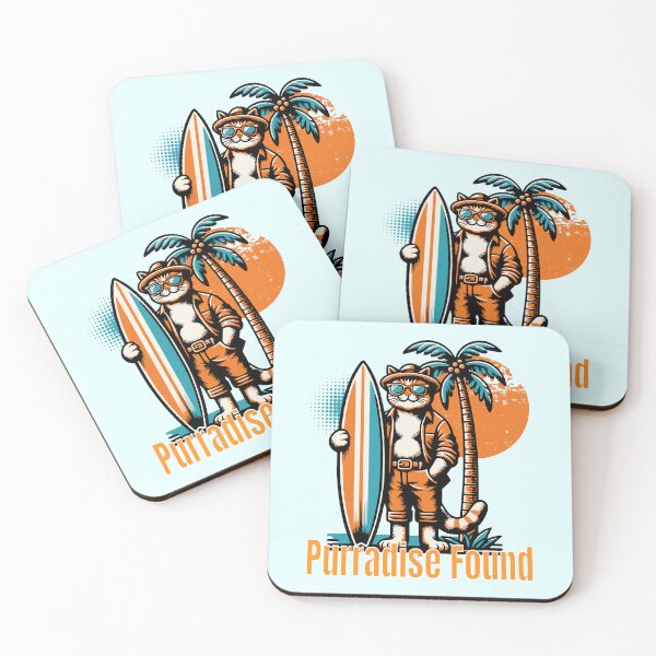 Item preview, Purradise Found Surf Cat Design | Tropical Beach Cat Retro Vacation Art designed and sold by Sachie's Studio.