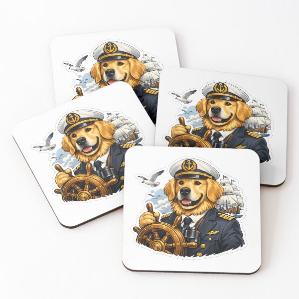 Item preview, Golden Retriever Ship Captain Premium Nautical Dog Illustration designed and sold by builtforyou.