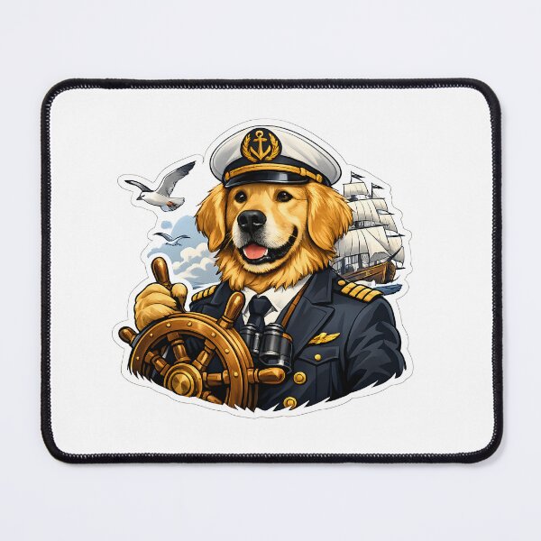 Item preview, Golden Retriever Ship Captain Premium Nautical Dog Illustration designed and sold by builtforyou.