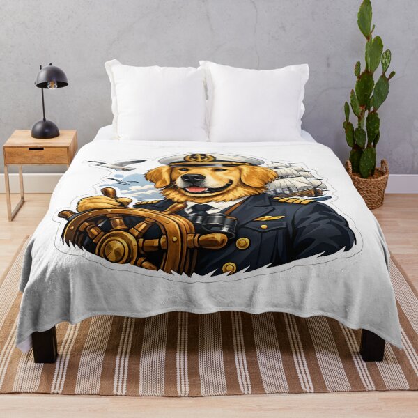 Item preview, Golden Retriever Ship Captain Premium Nautical Dog Illustration designed and sold by builtforyou.