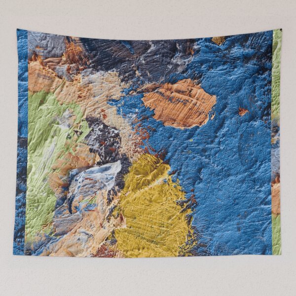 Item preview, Heavy Impasto Abstract Oil Painting Blue Gold and Sage Texture designed and sold by L&L.