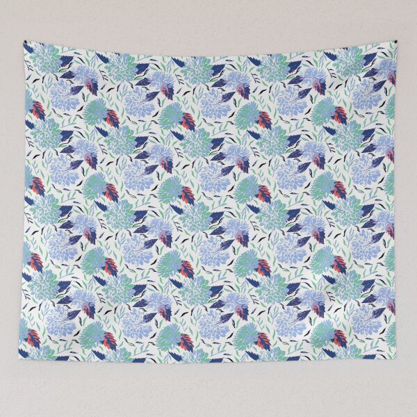 Item preview, Daylight Dahlias Bloom Summer Floral Blues and greens designed and sold by Dally-Dabble.