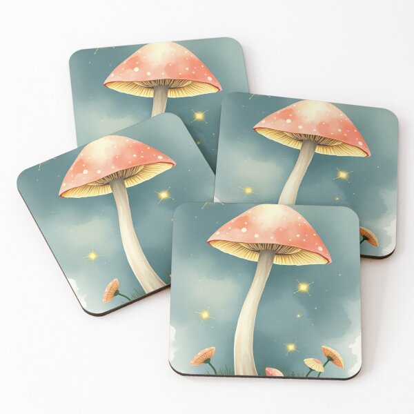 Item preview, Whimsical Mushroom Watercolor Art with Fairy Lights designed and sold by Vida e Arte.