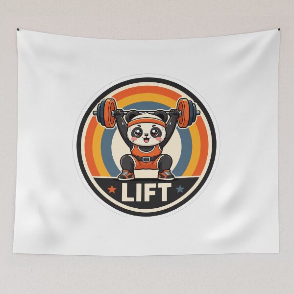 Item preview, Retro Vintage Panda Lifting Weights Gym Embleme designed and sold by Digistore1221.