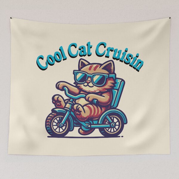 Item preview, Cool Cat Cruisin Cartoon Bicycle Cat | Funny Retro Cat Riding Bike Design designed and sold by Sachie's Studio.