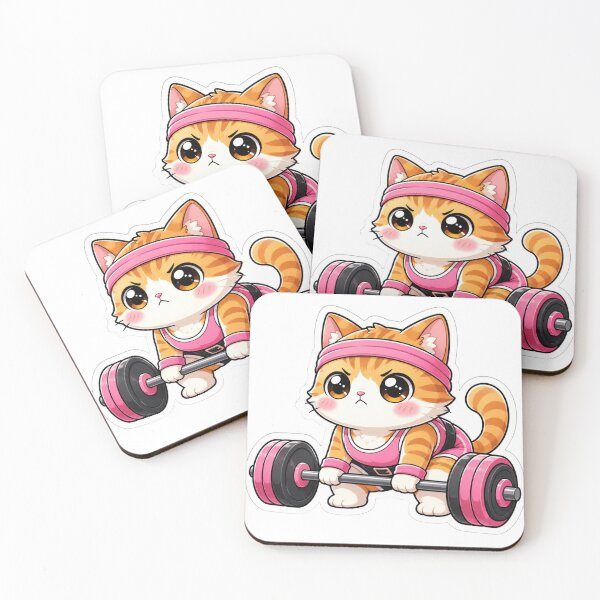 Item preview, Cute Kawaii Cat Lifting Weights Funny Gym Fitness designed and sold by Digistore1221.