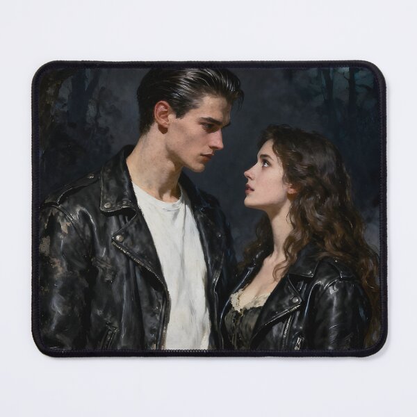 Item preview, Dark Gothic Greaser Couple in Foggy Forest | Moody Oil Painting Art designed and sold by AllTidePixel23.