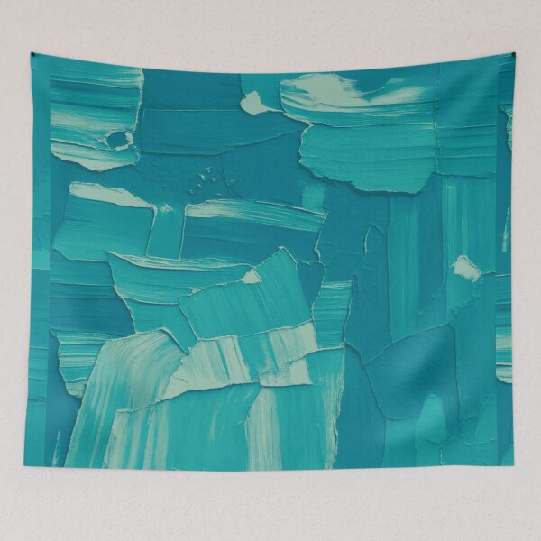 Item preview, Teal and Mint Green Heavy Impasto Patchwork Abstract Palette Knife Art designed and sold by L&L.