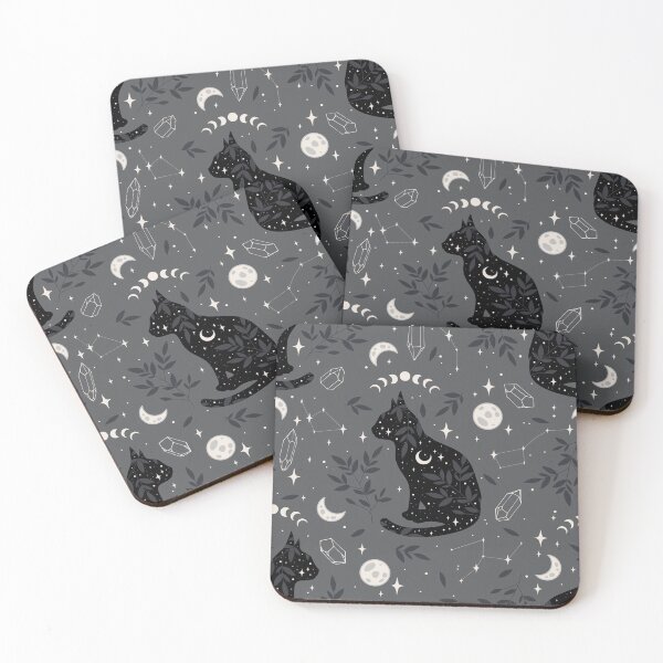 Item preview, Mystical Black Cat Celestial Pattern – Moon Phases, Crystals & Constellations designed and sold by RJACreative.