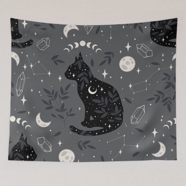 Item preview, Mystical Black Cat Celestial Pattern – Moon Phases, Crystals & Constellations designed and sold by RJACreative.
