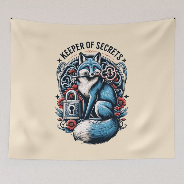 Item preview, Keeper of Secrets Blue Fox – Mystical Skeleton Key & Lock Fantasy Design designed and sold by Sachie's Studio.