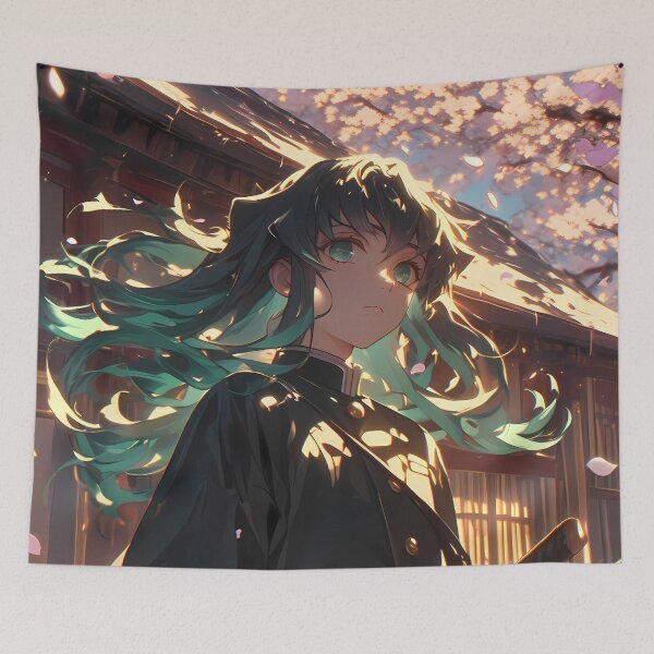 Item preview, Muichiro Tokito Demon Slayer Sakura Sunset Teal Hair designed and sold by earlobejerk.