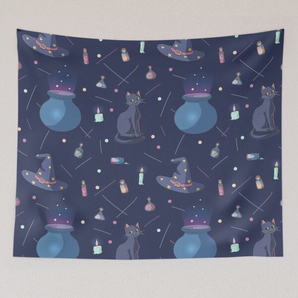 Item preview, Cute Witchy Cat Pattern – Black Cat, Cauldron & Magic Potion Design designed and sold by RJACreative.