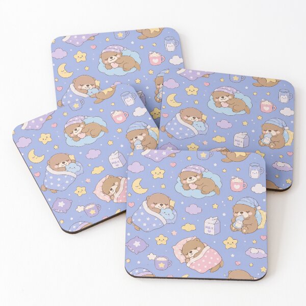 Item preview, Sleepy Otter Starry Night Kawaii Pattern designed and sold by Soft Berry Studio.