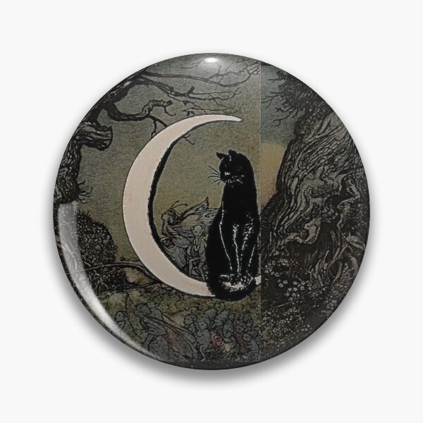 Item preview, Gothic black cat sitting on moon whimsigoth designed and sold by BrontesWhimsyStore.