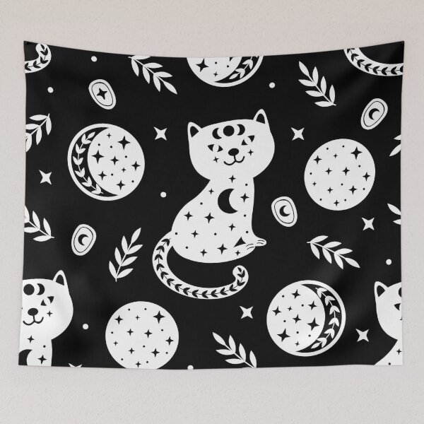 Item preview, Celestial Moon Cat Pattern – Mystical Black & White Witchy Cat Design designed and sold by RJACreative.