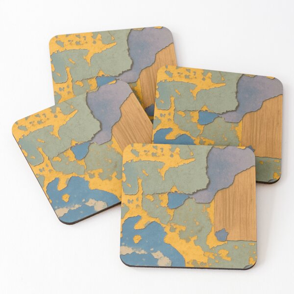 Item preview, Rustic Earthy Abstract Collage Slate Blue and Ochre Fine Art designed and sold by L&L.