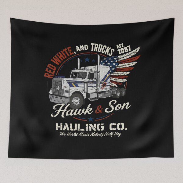 Item preview, Vintage Red White Hawk and Son 1987 Hauling co The world needs nobody half way designed and sold by colornatics.