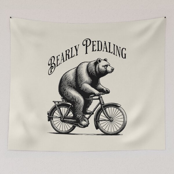 Item preview, Bearly Pedaling Vintage Bear Bicycle – Funny Retro Cycling Animal Design designed and sold by Sachie's Studio.