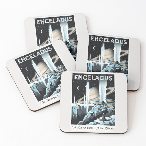 Item preview, Enceladus Retro NASA Travel Poster Ice Geysers designed and sold by RetroRewind Studio.