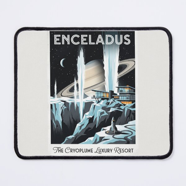 Item preview, Enceladus Retro NASA Travel Poster Ice Geysers designed and sold by RetroRewind Studio.