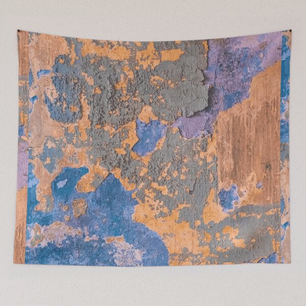 Item preview, Antiqued Fresco Modern Mixed Media Terracotta and Blue Artwork designed and sold by L&L.