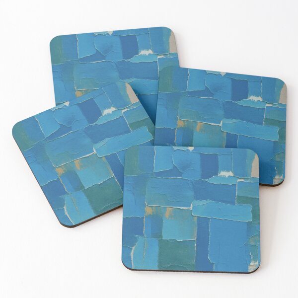 Item preview, Distressed Patchwork Painting Royal Blue and Cerulean Layered Abstract Art designed and sold by L&L.