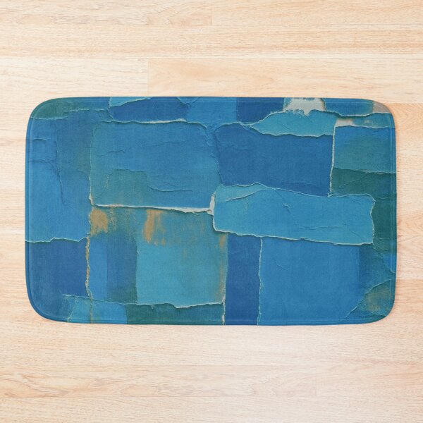 Item preview, Distressed Patchwork Painting Royal Blue and Cerulean Layered Abstract Art designed and sold by L&L.