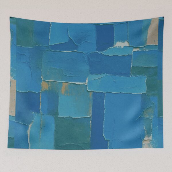 Item preview, Distressed Patchwork Painting Royal Blue and Cerulean Layered Abstract Art designed and sold by L&L.