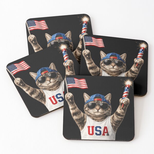 Item preview, Funny Patriotic Cat USA Flag Fireworks America 250 designed and sold by OMITTEROMINOUS.