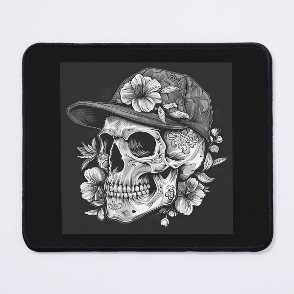 Item preview, Black and White Floral Skull Snapback Hat Art designed and sold by inkoutninja.