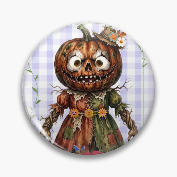 Item preview, Creepy-Cute Halloween Pumpkin Scarecrow Doll Watercolor Illustration designed and sold by VibranPalette.