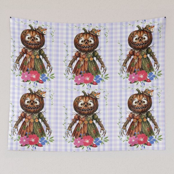 Item preview, Creepy-Cute Halloween Pumpkin Scarecrow Doll Watercolor Illustration designed and sold by VibranPalette.