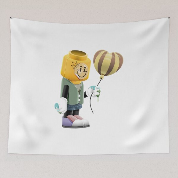 Item preview, Toy Brick Character Holding Heart Shaped Balloon designed and sold by Lexkon Liu's art.
