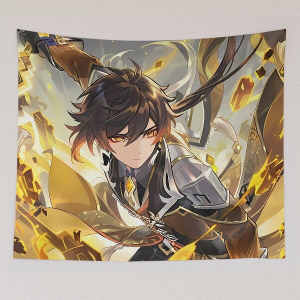 Item preview, Zhongli Genshin Impact Golden Geo Anime Regal Portrait designed and sold by SuperTeamCanada.