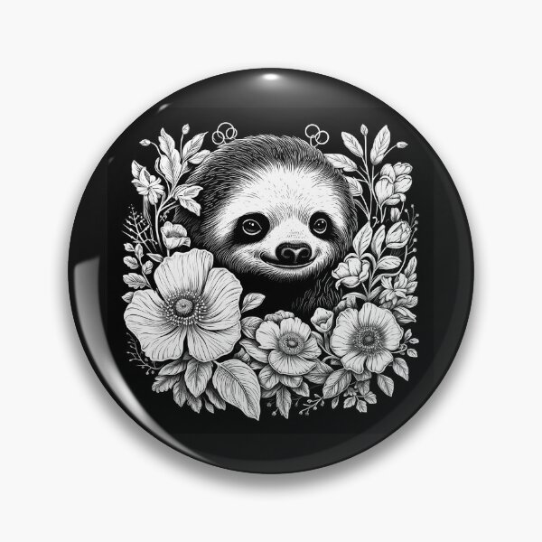 Item preview, Black and White Floral Sloth Portrait Art designed and sold by inkoutninja.
