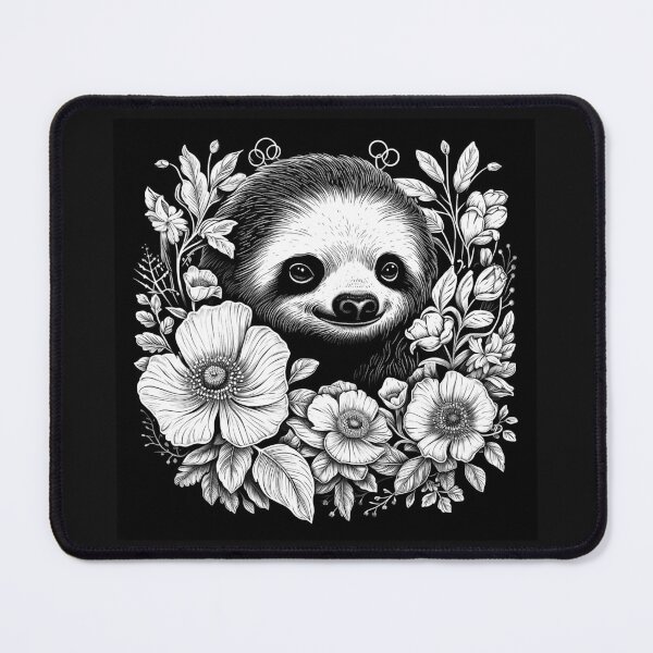 Item preview, Black and White Floral Sloth Portrait Art designed and sold by inkoutninja.