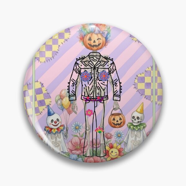 Item preview, Whimsical Halloween Clown and Skeleton Flower Party Watercolor Illustration designed and sold by VibranPalette.