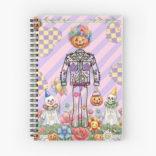 Item preview, Whimsical Halloween Clown and Skeleton Flower Party Watercolor Illustration designed and sold by VibranPalette.