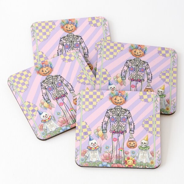 Item preview, Whimsical Halloween Clown and Skeleton Flower Party Watercolor Illustration designed and sold by VibranPalette.