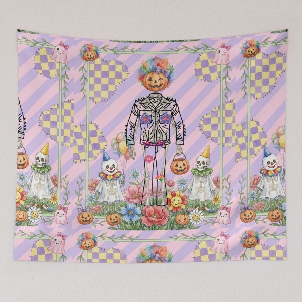 Item preview, Whimsical Halloween Clown and Skeleton Flower Party Watercolor Illustration designed and sold by VibranPalette.