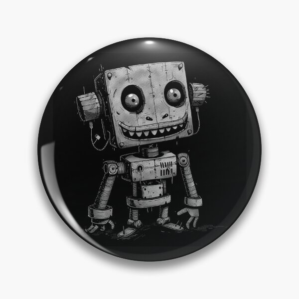 Item preview, Black and White Creepy Cute Robot Character Art designed and sold by inkoutninja.