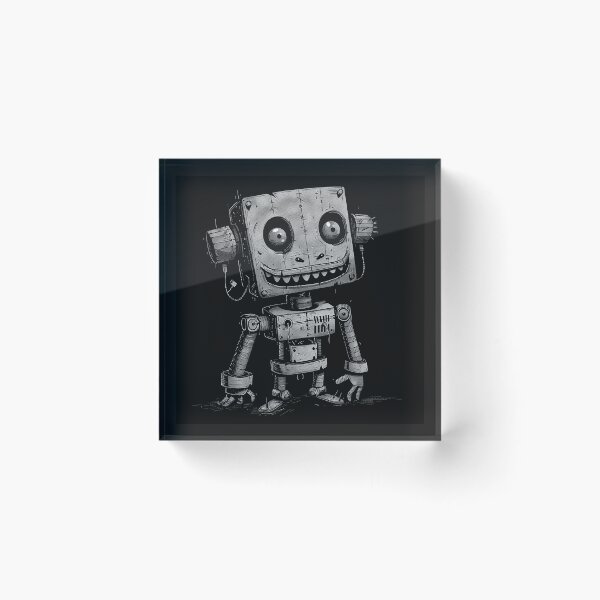 Item preview, Black and White Creepy Cute Robot Character Art designed and sold by inkoutninja.