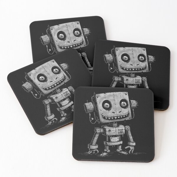 Item preview, Black and White Creepy Cute Robot Character Art designed and sold by inkoutninja.