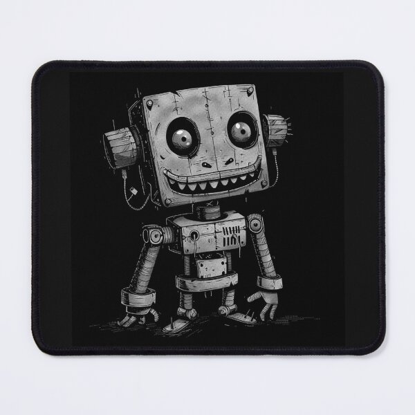 Item preview, Black and White Creepy Cute Robot Character Art designed and sold by inkoutninja.