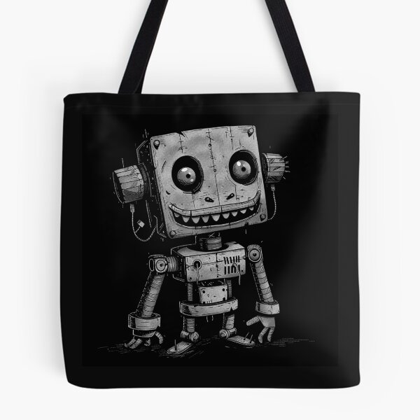 Item preview, Black and White Creepy Cute Robot Character Art designed and sold by inkoutninja.