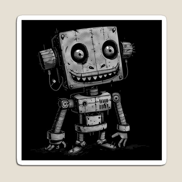 Item preview, Black and White Creepy Cute Robot Character Art designed and sold by inkoutninja.